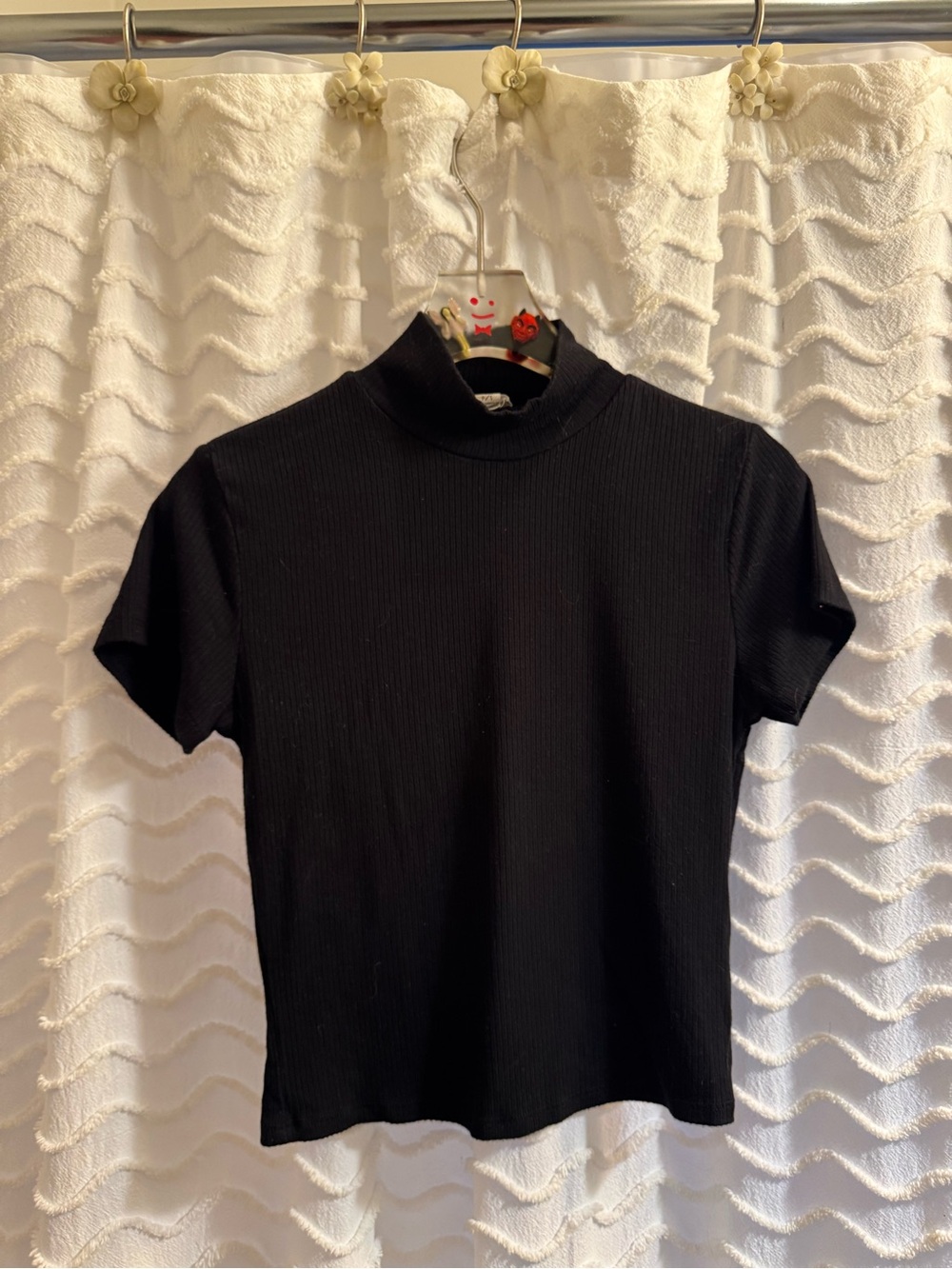 Garage Black Ribbed Mock Neck Short Sleeve Tee
